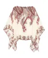 Etro Silk Poncho Top With Placed Print In Neutral