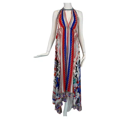 Pre-owned Etro Silk Print Crepe De Chine Halter Neck Asymmetrical Hem Peek A Boo Dress S In Gray