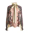 Etro Silk Twill Blouse With Silk Scarf And Floral Geometric Motif In Multi