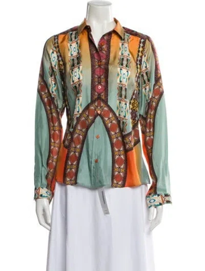 Pre-owned Etro Silk Printed Blouse In Blue