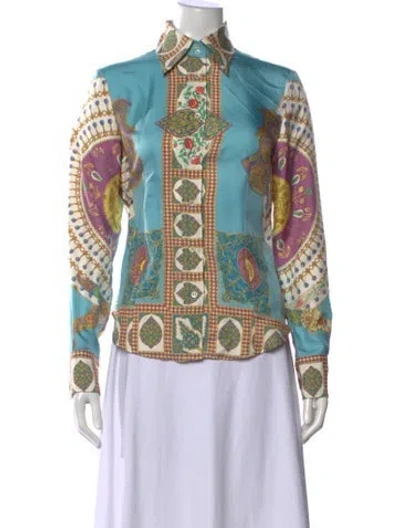 Pre-owned Etro Silk Printed Blouse In Blue