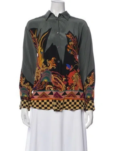Pre-owned Etro Silk Printed Blouse In Green