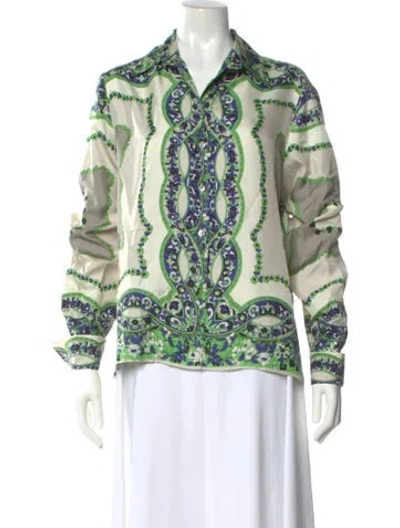 Pre-owned Etro Silk Printed Blouse In Green