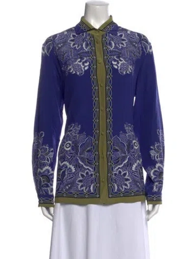Pre-owned Etro Silk Printed Blouse W/ Tags In Blue