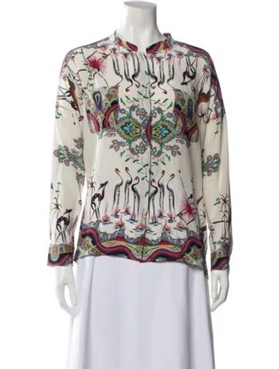 Pre-owned Etro Silk Printed Blouse W/ Tags In White