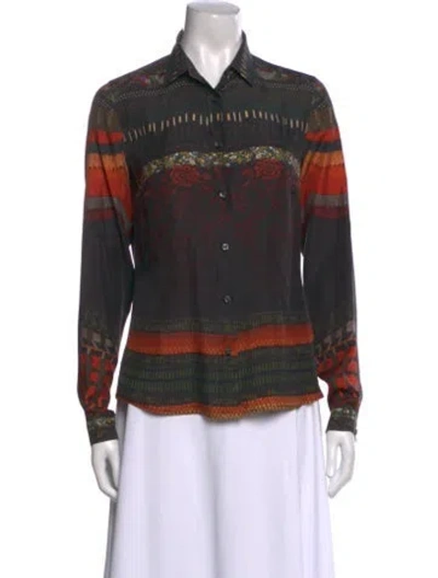 Pre-owned Etro Silk Printed Button-up Top In Black