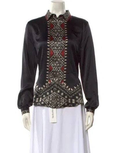 Pre-owned Etro Silk Printed Button-up Top In Black