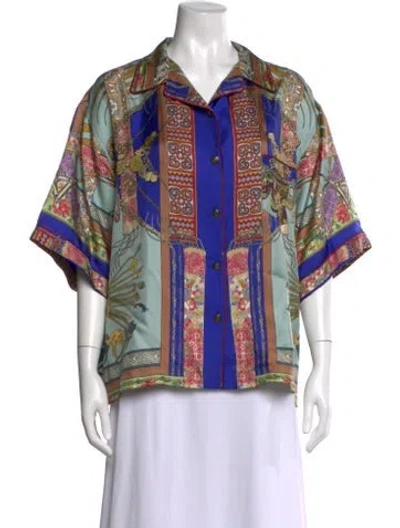 Pre-owned Etro Silk Printed Button-up Top In Blue