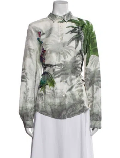 Pre-owned Etro Silk Printed Button-up Top In Blue