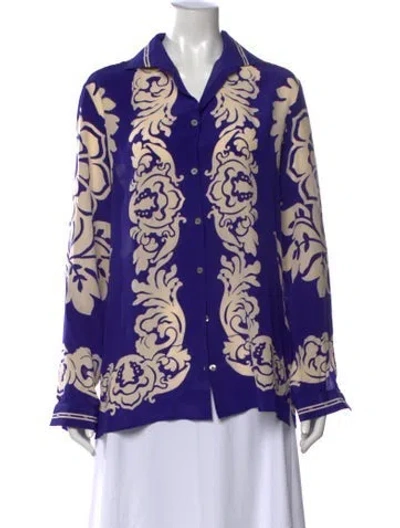 Pre-owned Etro Silk Printed Button-up Top In Blue