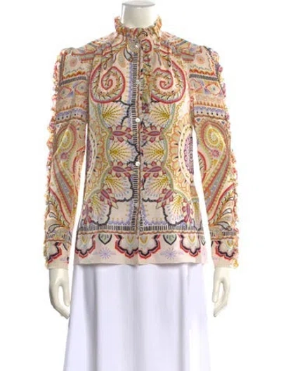 Pre-owned Etro Silk Printed Button-up Top In Neutral