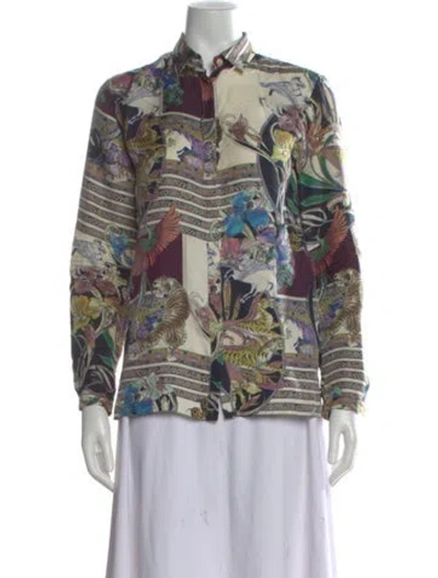 Pre-owned Etro Silk Printed Button-up Top In White