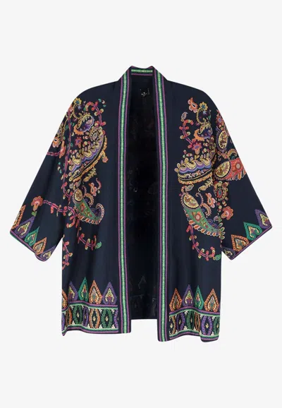 Etro Silk Printed Kimono Shirt In Blue