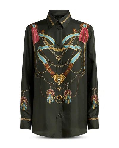 Etro Graphic-print Long-sleeve Shirt In Green