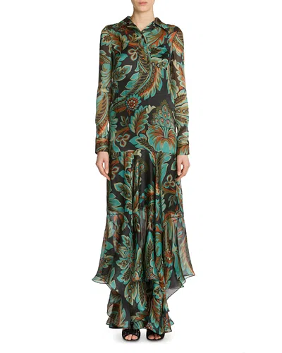 Etro Silk Printed Maxi Shirtdress In Multi