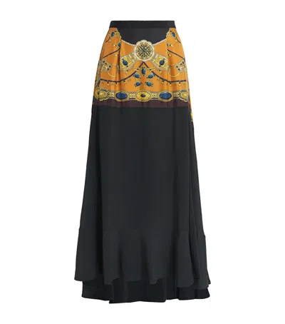 Etro Silk Printed Midi Skirt In Black