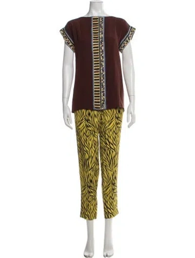 Pre-owned Etro Silk Printed Pant Set In Yellow