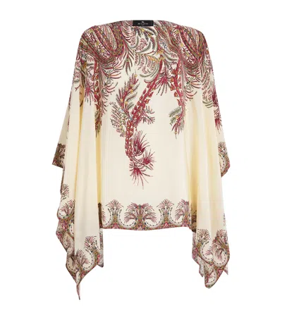 ETRO SILK PRINTED PONCHO TOP