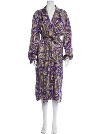 Pre-owned Etro Silk Printed Robe In Purple