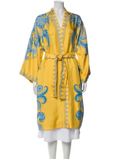 Pre-owned Etro Silk Printed Robe In Yellow