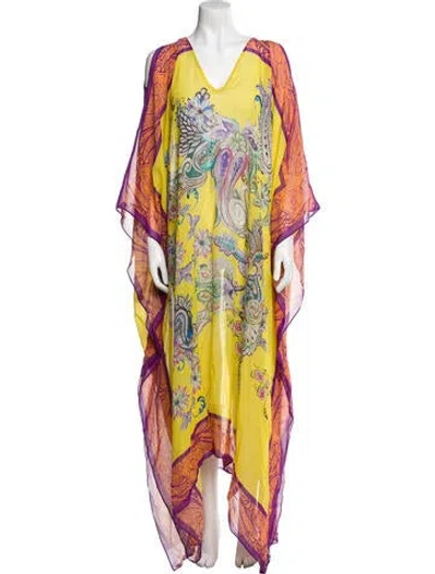 Pre-owned Etro Silk Printed Robe In Yellow