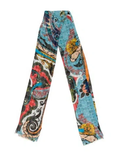 Pre-owned Etro Silk Printed Scarf In Blue