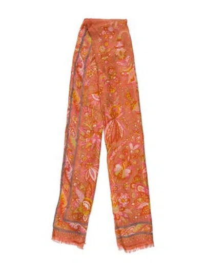 Pre-owned Etro Silk Printed Scarf In Orange