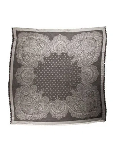 Pre-owned Etro Silk Printed Scarf W/ Tags In Gray