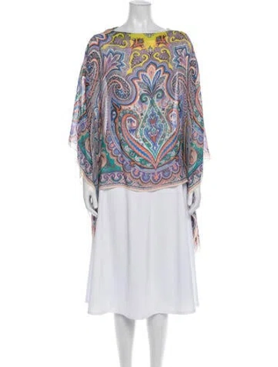 Pre-owned Etro Silk Printed Shawl In White