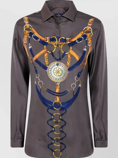 Etro Silk Printed Shirt In Brown