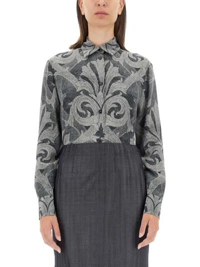 Etro Silk Printed Shirt With Classic Collar In Multicolour