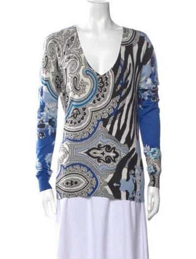Pre-owned Etro Silk Printed Sweater In Blue