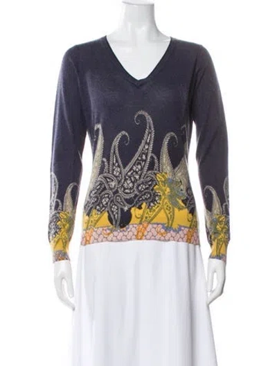 Pre-owned Etro Silk Printed Sweater In Blue
