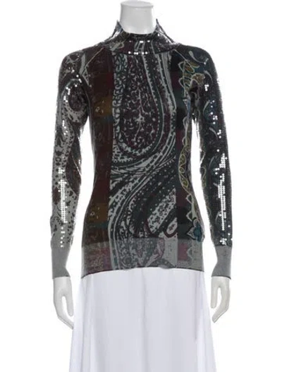 Pre-owned Etro Silk Printed Sweater In Gray