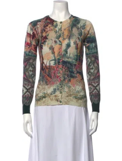 Pre-owned Etro Silk Printed Sweater In Green/neutrals