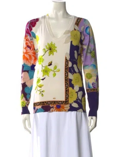 Pre-owned Etro Silk Printed Sweater In White
