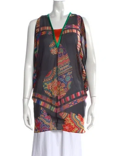 Pre-owned Etro Silk Printed Top In Black
