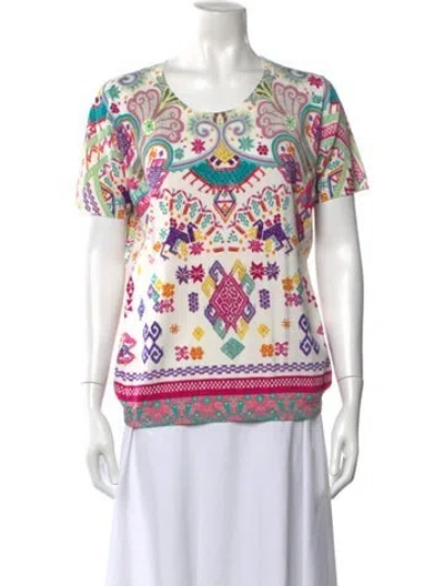 Pre-owned Etro Silk Printed Top In White