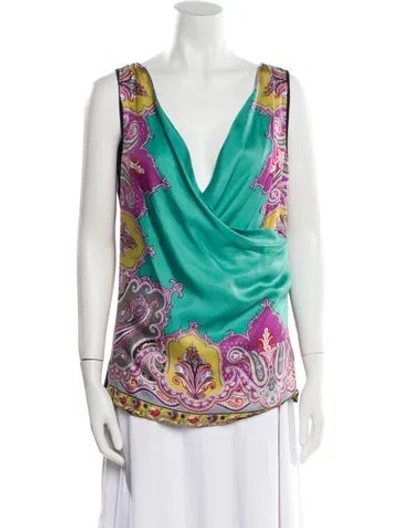 Pre-owned Etro Silk Printed Tunic In Green