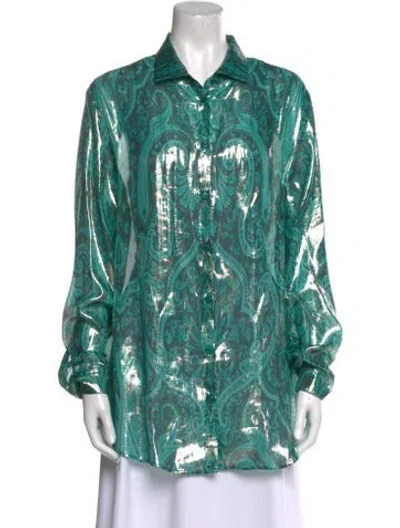 Pre-owned Etro Silk Printed Tunic In Green