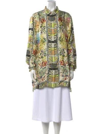 Pre-owned Etro Silk Printed Tunic W/ Tags In Green