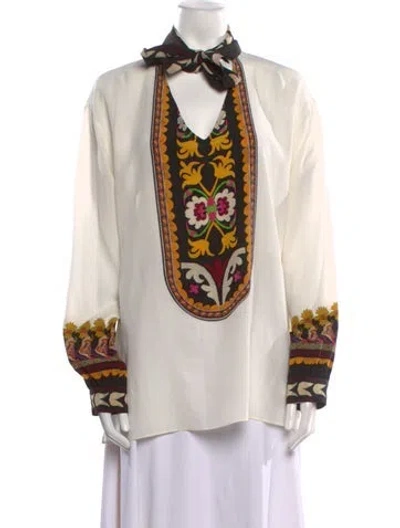 Pre-owned Etro Silk Printed Tunic In White