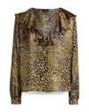 Etro Silk Ruffled Collar Flared Shirt In Green