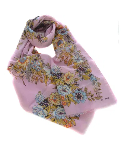 Etro Scarf  Bouquet Made Of Cashmere And Silk Blend In Nude & Neutrals