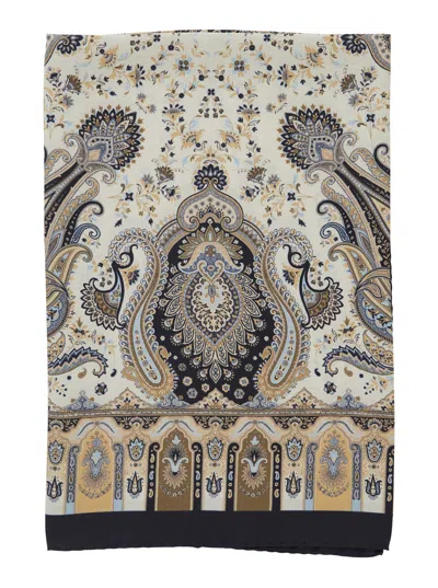 Etro Silk Scarf With All-over Paisley Print In Neutral