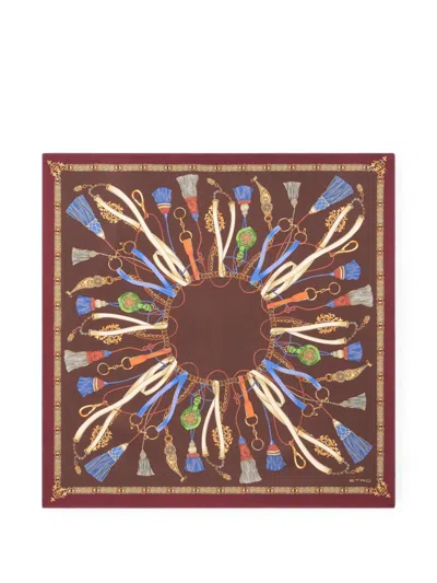 Etro Silk Scarf With Charm Motif In Orange
