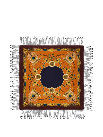 Etro Silk Scarf With Fringing And Jewel Motif In Multi