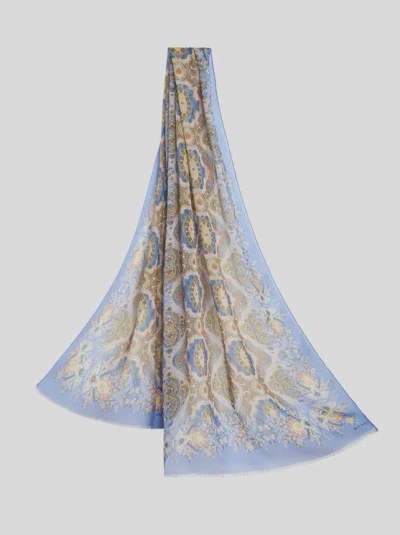 Etro Silk Scarf With Medallion Print In Blue