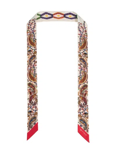 Etro Silk Scarf With Paisley Print In White