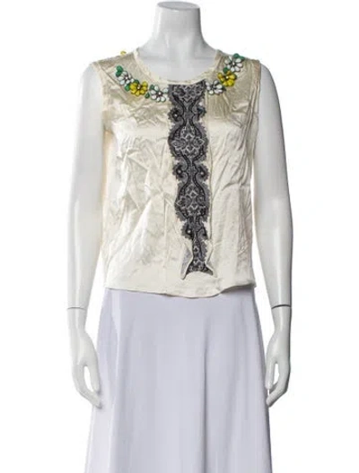 Pre-owned Etro Silk Scoop Neck Crop Top In White
